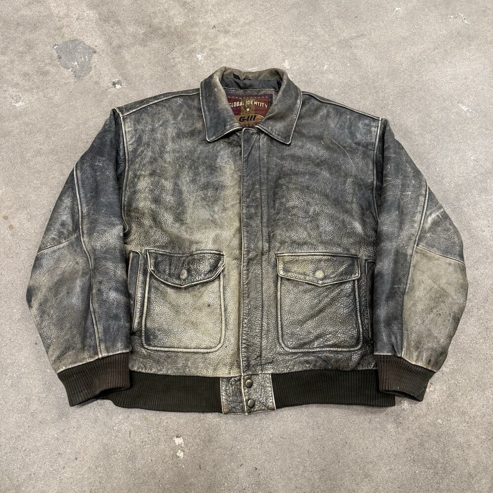 VINTAGE GLOBAL IDENTITY G-3 FADED GENUINE LEATHER BOMBER JACKET XL INSULATED